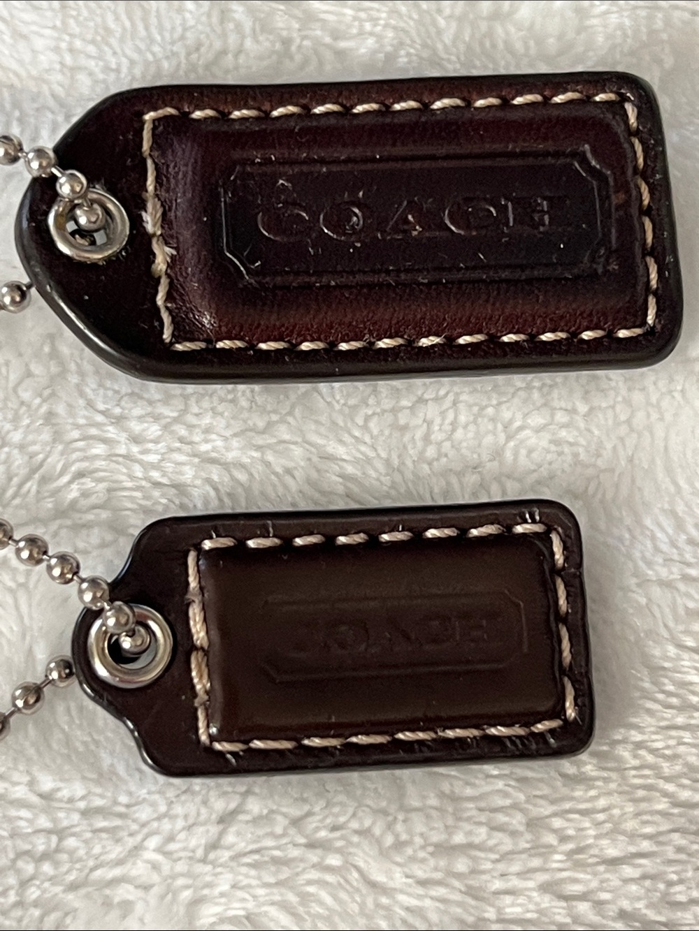 Coach Dark Brown Leather Key & Card Tag Set with Silver Chains - Picture 3 of 3